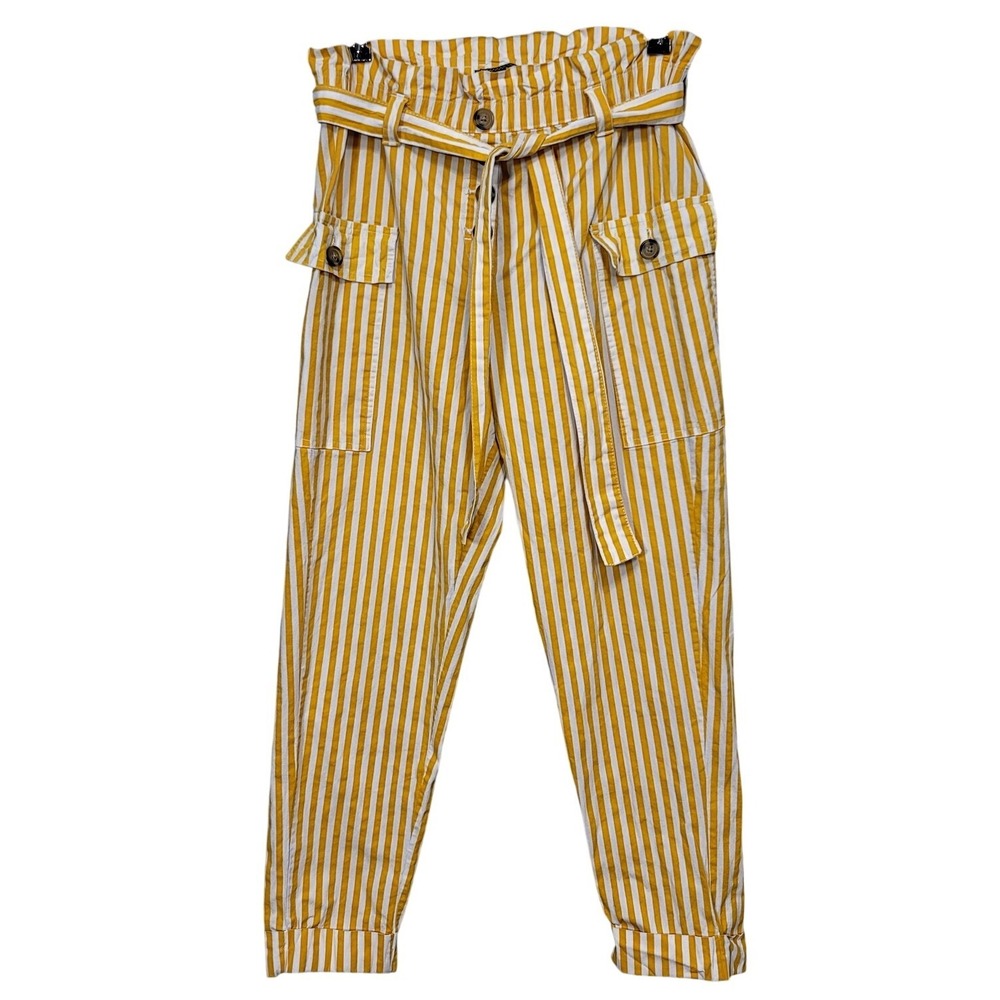 Taxi Mustard Yellow White Striped Paperbag Waist Cargo Pants XL Tapered Cuffed